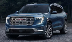 A 2024 GMC Acadia parked on a gravel road near Carmel, Indiana