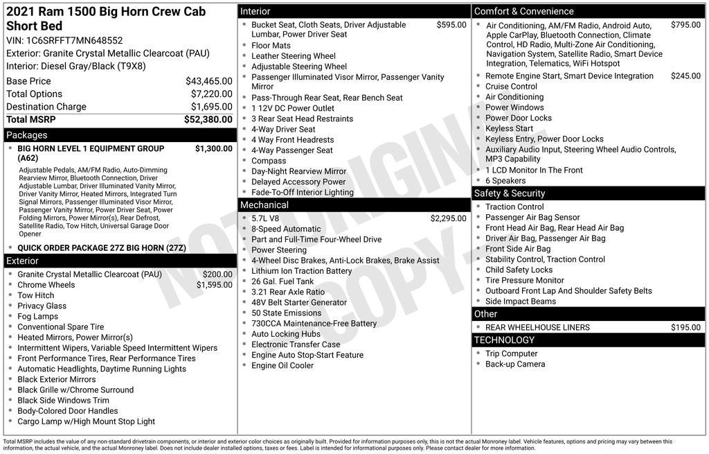 2021 RAM 1500 Big Horn Crew Cab 4x4 5'7" Box