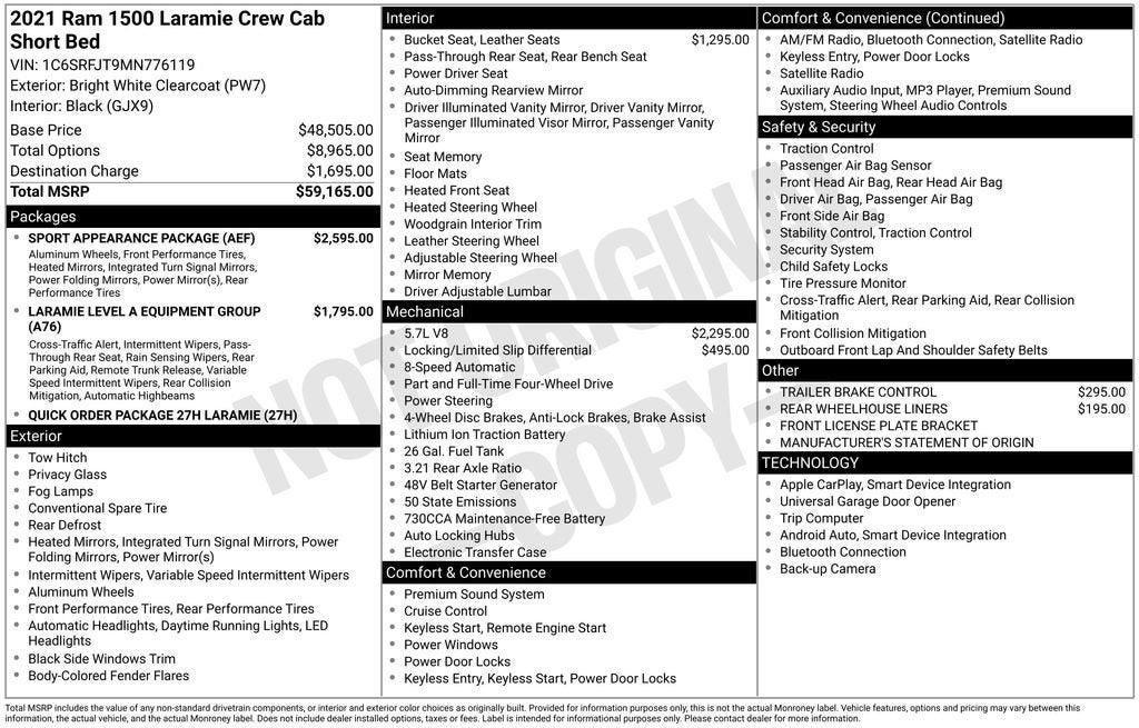 2021 RAM 1500 Laramie Crew Cab 4x4 5'7" Box