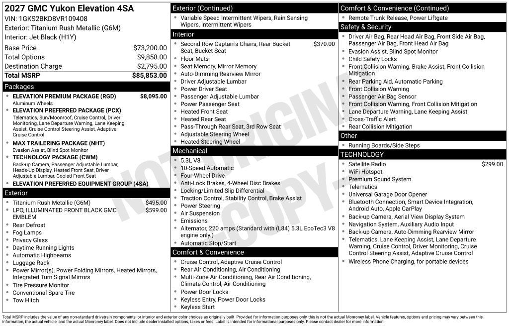 2027 GMC Yukon Elevation