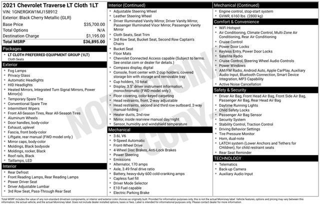 2021 Chevrolet Traverse LT Cloth