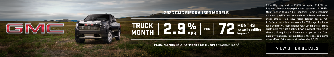 TRUCK MONTH

2.9% APR FOR 72 MONTHS for well-qualified buyers.1

Plus, no monthly payments until ...