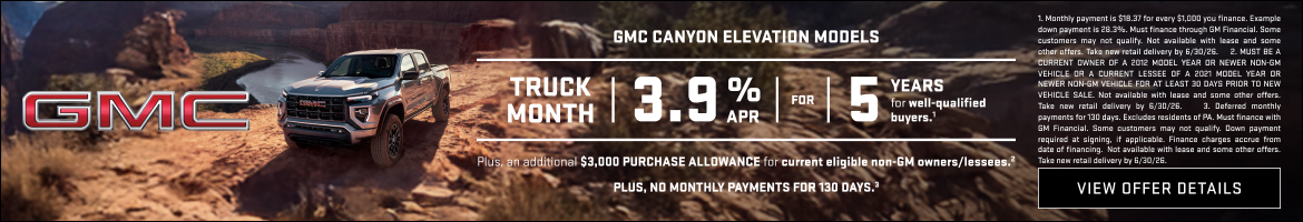 TRUCK MONTH

3.9% APR FOR 5 YEARS for well-qualified buyers.1

Plus, an additional $3,000 PURCHAS...