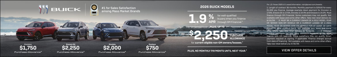 1.9% APR 
FOR WELL-QUALIFIED BUYERS when you finance through GM Financial.1

Plus, up to $2,250 P...